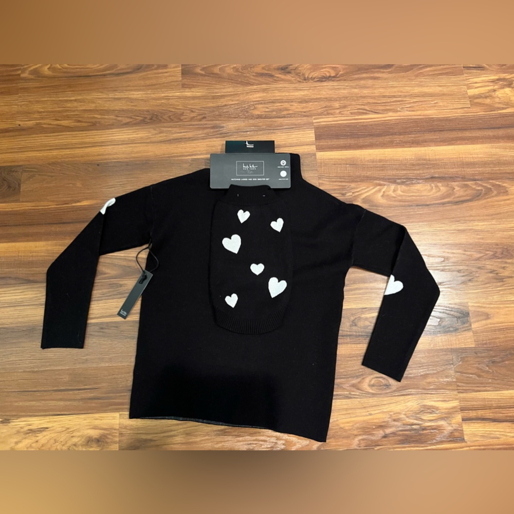 Nicole Miller NEW YORK MACHING LADIS AND DOG SWEATER SET BLACK/WHITE COLOR small